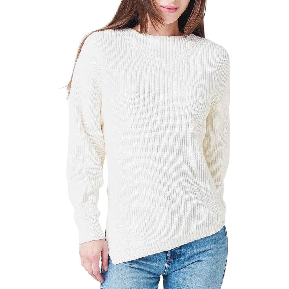 Brochu Walker Jens Sweater Cream Chunky Ribbed Knit Long Sleeve Pullover